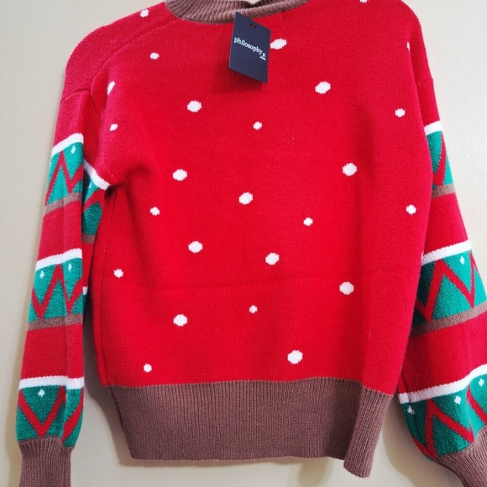 Christmas  Womens  Sz Small Sweater Reindeer Lights Applique Red Holiday Knit - Picture 6 of 8
